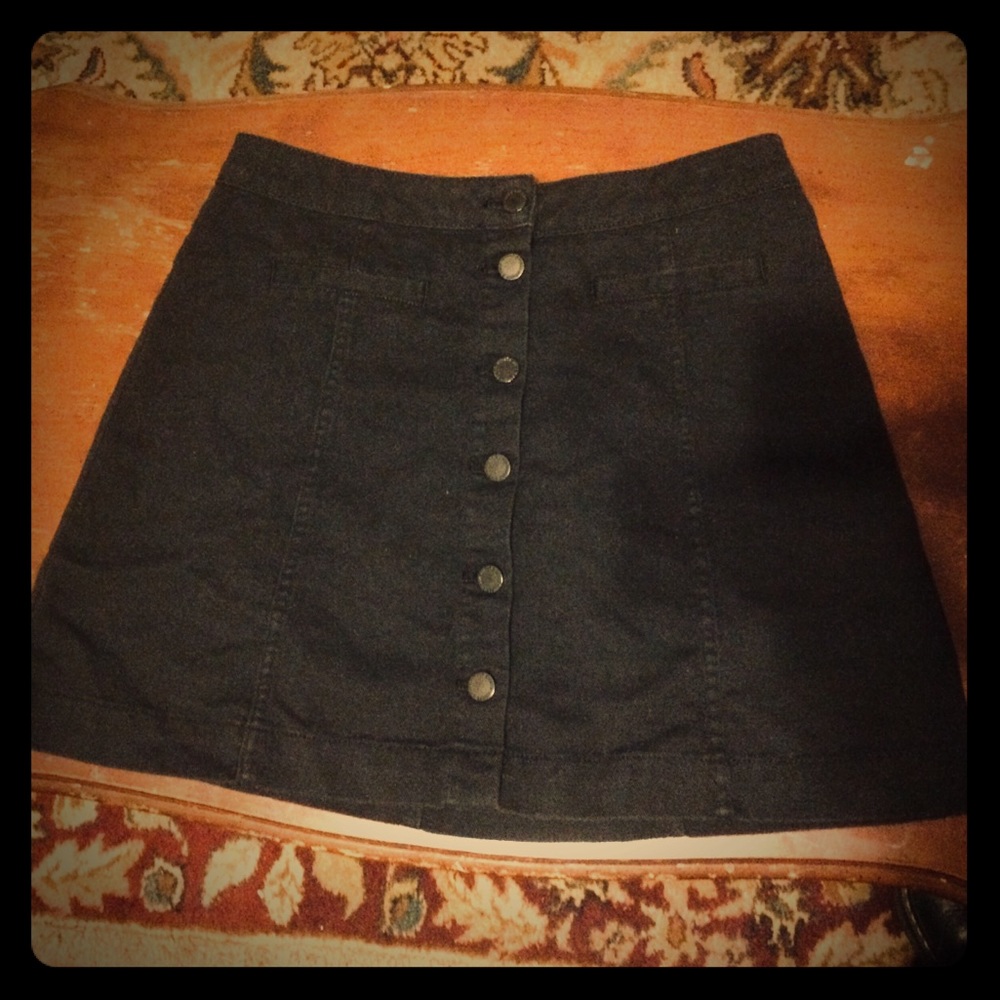 Black Denim Button Down Mini Skirt